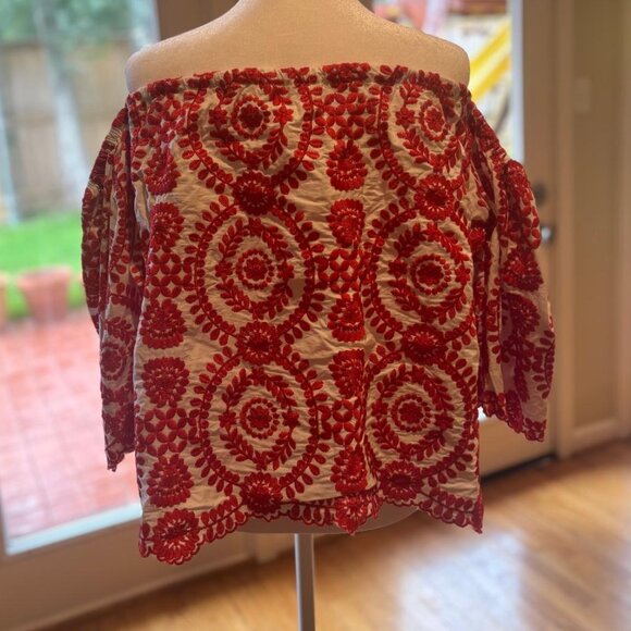 CHICWISH RED AND WHITE OFF THE SHOULDER TOP (SIZE *SMALL*) - Picture 7 of 7